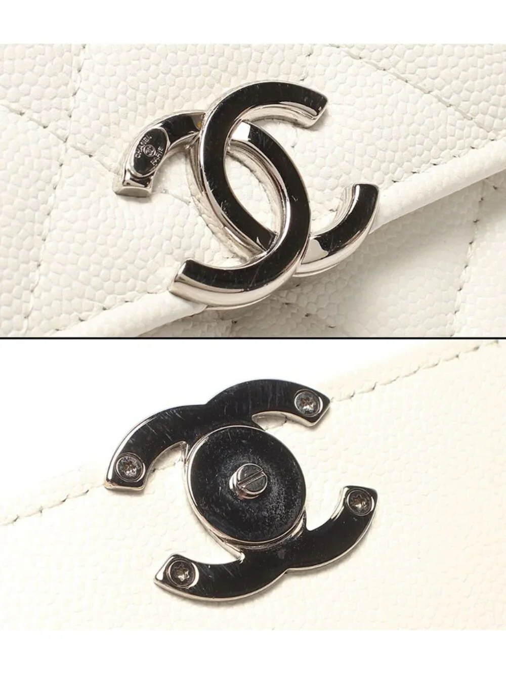 Chanel Mini Chain Shoulder Bag Clutch Crossbody Silver Quilted Caviar Leather